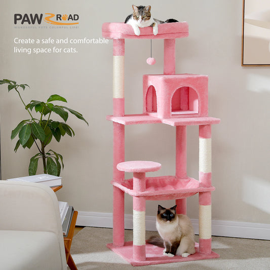 Cat Tower with Hammock, Scratching Posts, Cozy Condo and Top Perch