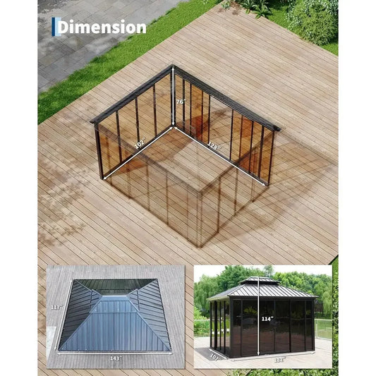 Hardtop All-Season Outdoor Gazebo with Enclosed Polyte Sliding Doors