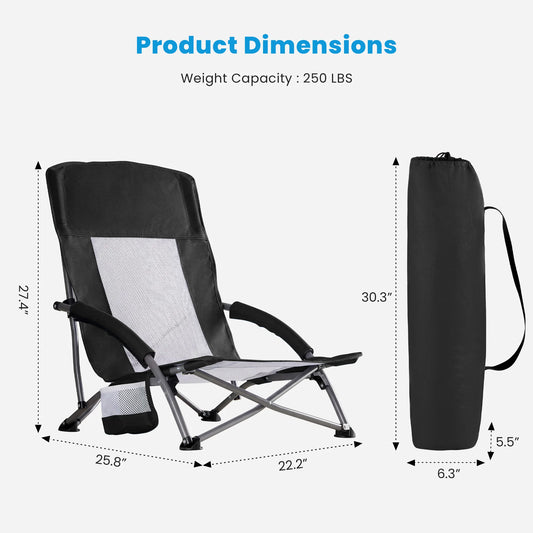 Outdoor Folding Camping Chair with Cup Holder, Mesh Storage Bag
