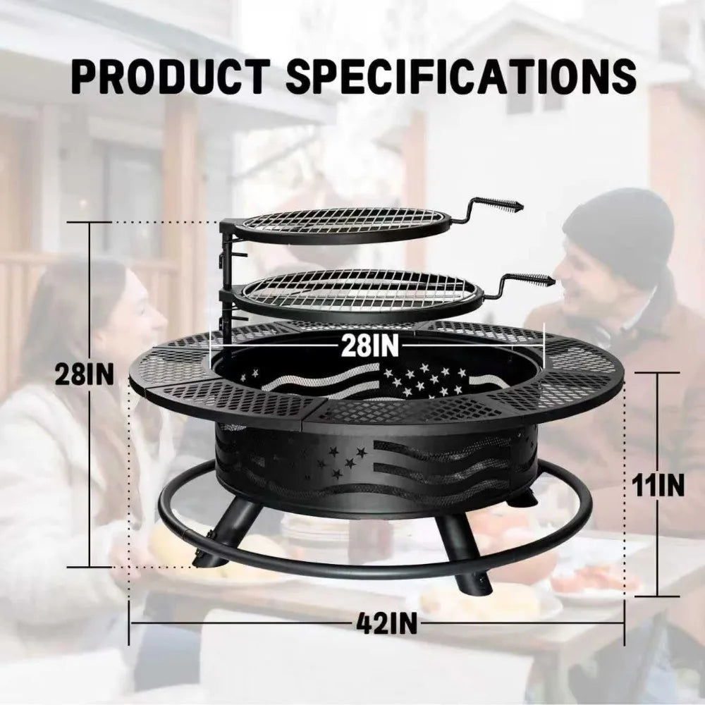 42" Outdoor Fire Pit with BBQ Grill with Cover Lid