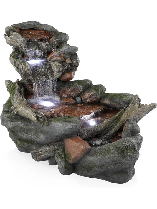 3-Tier Rainforest Rock River Water Fountain with LED Lights