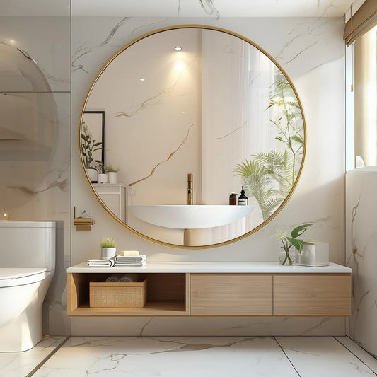 30 Inch Large Gold Round Framed Mirror