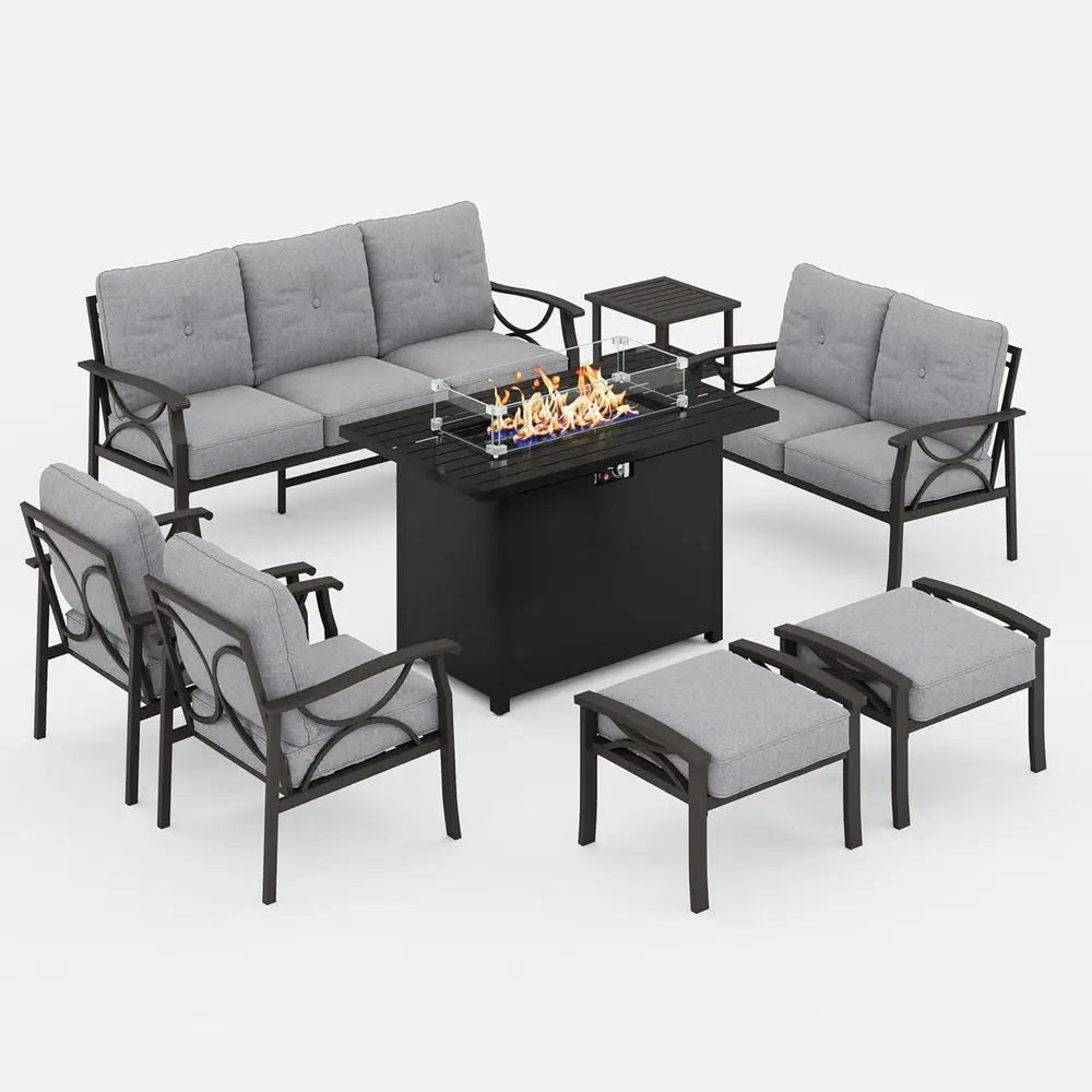 8-Piece Outdoor Patio Furniture Set with 43 Fire Pit Table