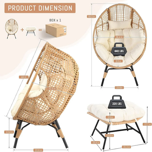 Oversized Rattan Egg Shaped Chair with footrest