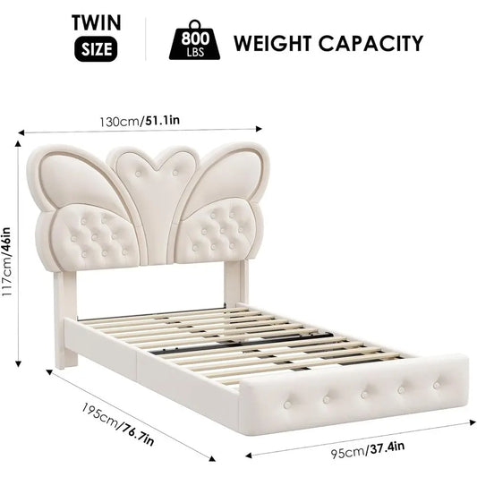 Modern Butterfly-Pattern Twin Bed Frame with LED Lights
