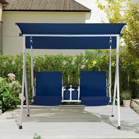 Outdoor Swing with Storage Table Cup Holders