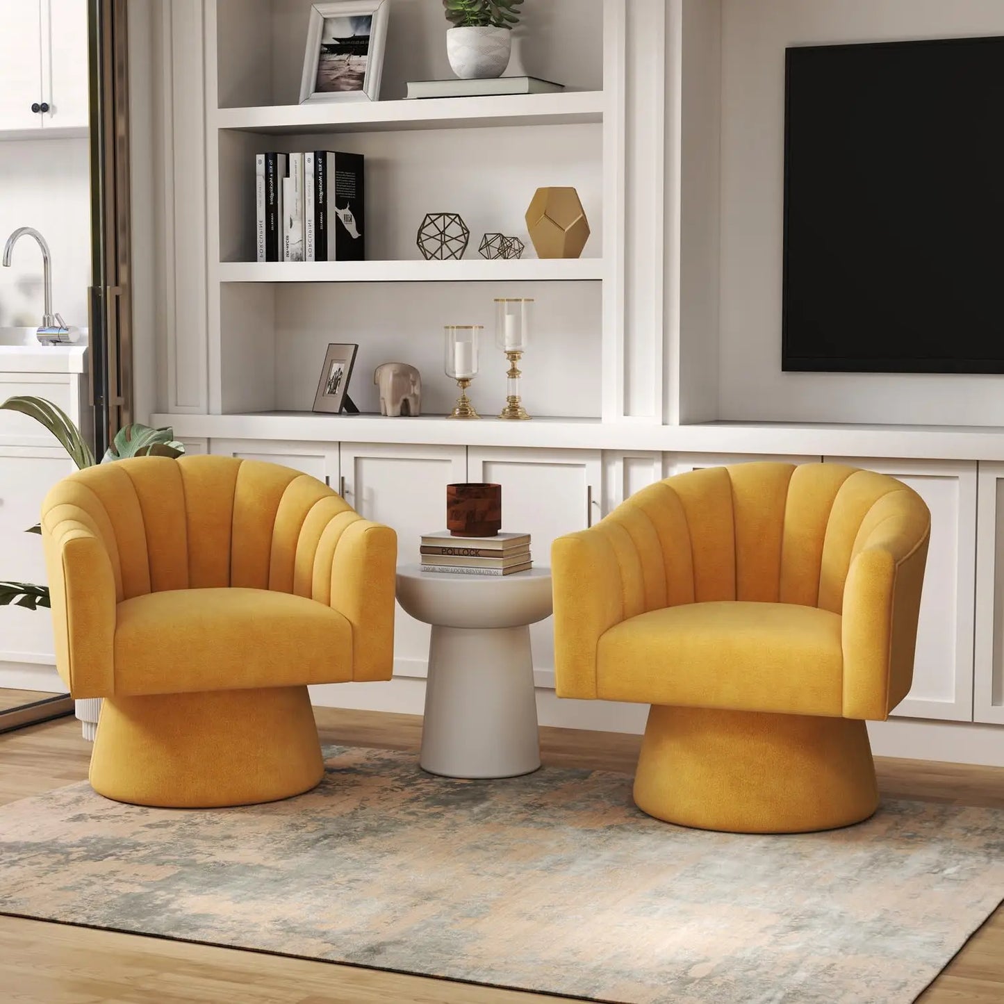 Swivel Velvet Upholstered Barrel Chair Set 2