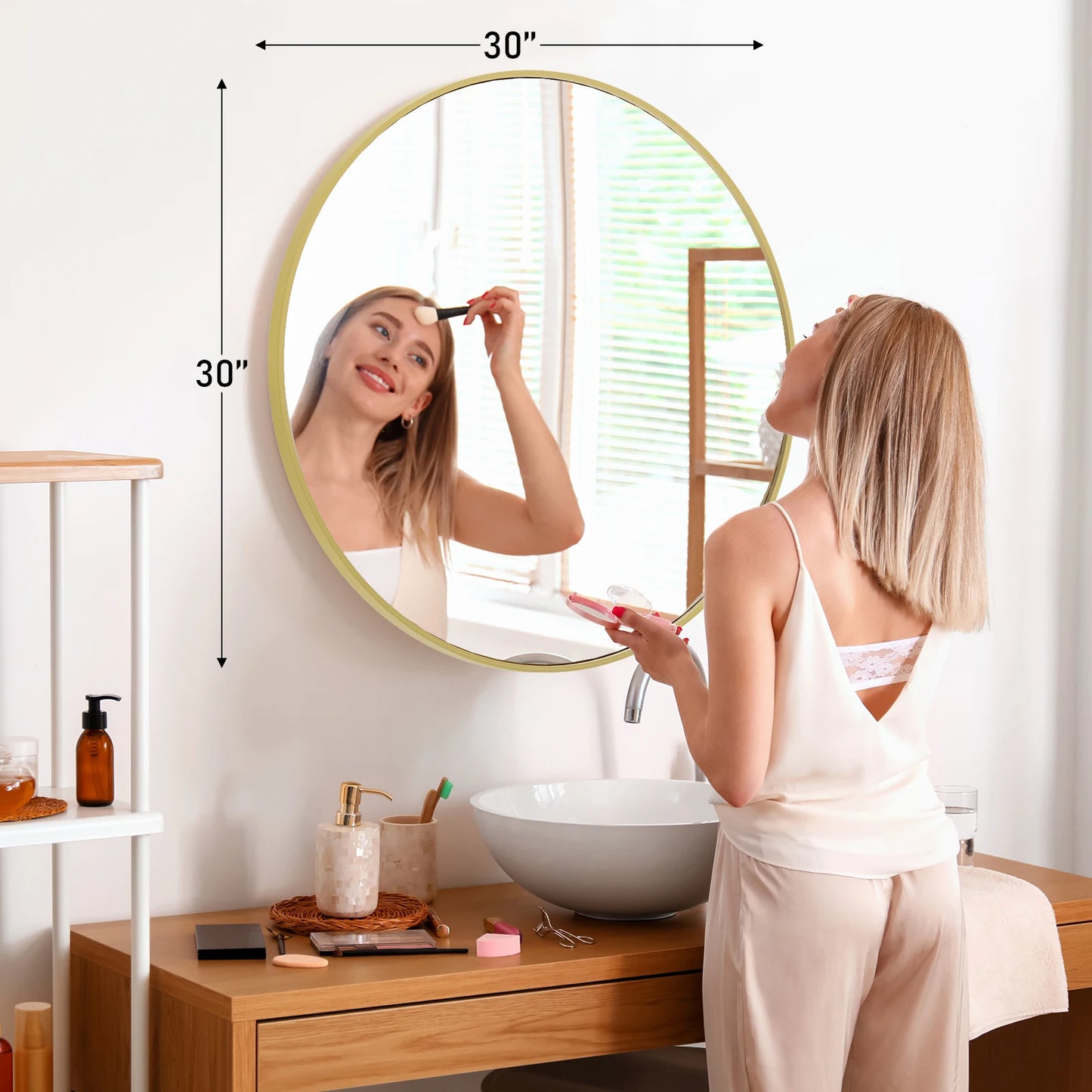 30 Inch Large Gold Round Framed Mirror