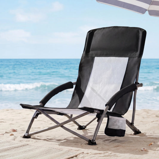 Outdoor Folding Camping Chair with Cup Holder, Mesh Storage Bag