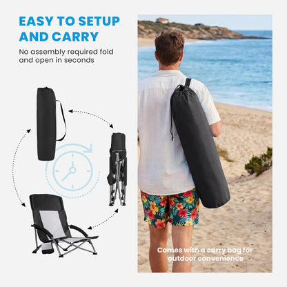 Outdoor Folding Camping Chair with Cup Holder, Mesh Storage Bag
