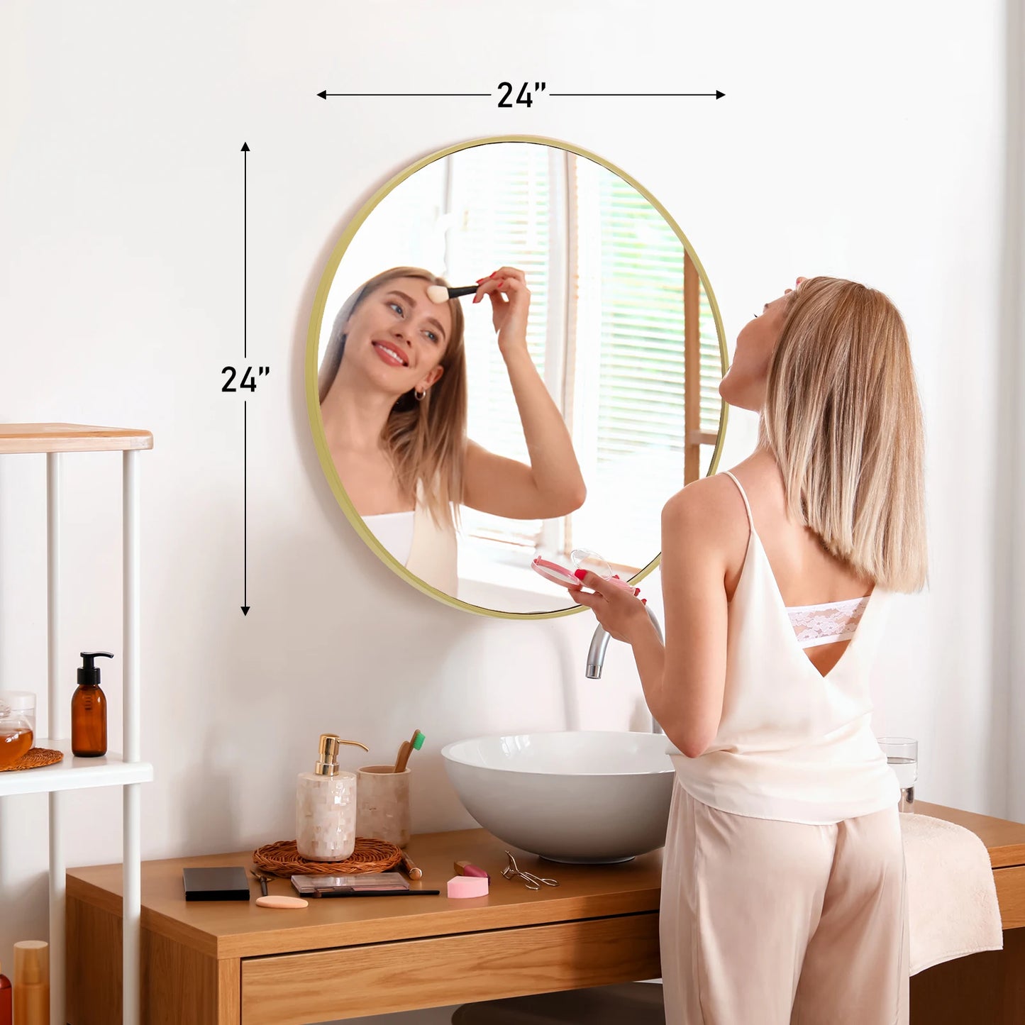 30 Inch Large Gold Round Framed Mirror