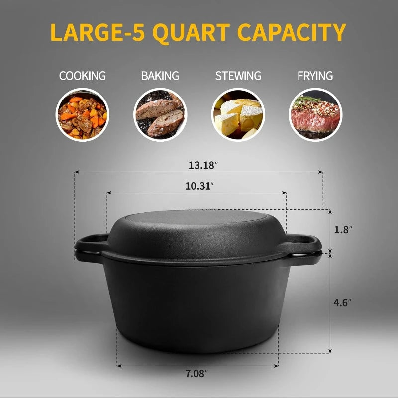 2-in-1 Pre-Seasoned Cast Iron Dutch Oven