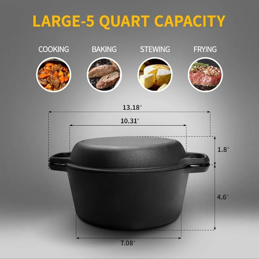 2-in-1 Pre-Seasoned Cast Iron Dutch Oven