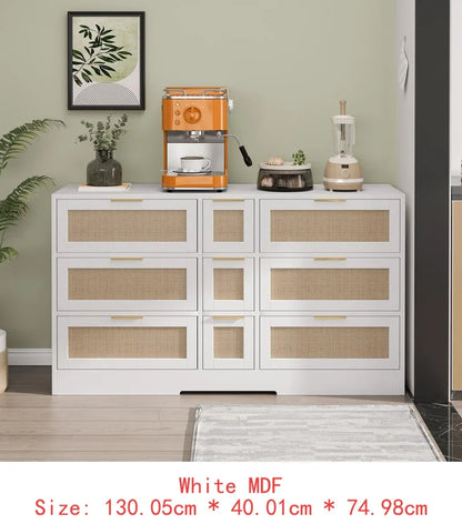 51.2” White Rattan Storage with 9 Drawers