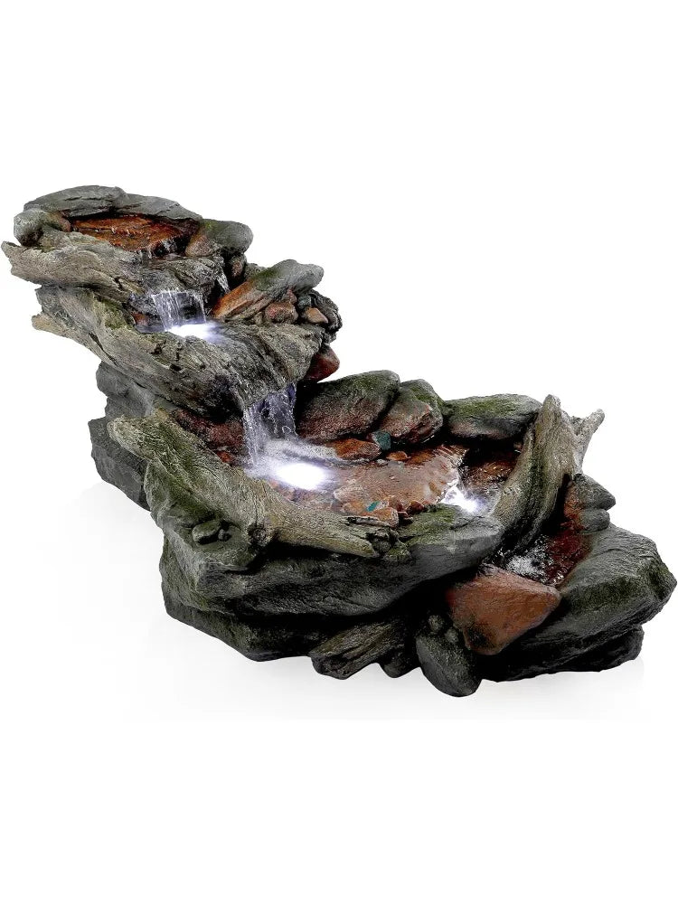 3-Tier Rainforest Rock River Water Fountain with LED Lights