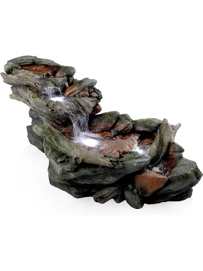 3-Tier Rainforest Rock River Water Fountain with LED Lights
