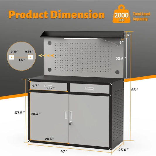Workbench with Storage Drawers & Pegboard