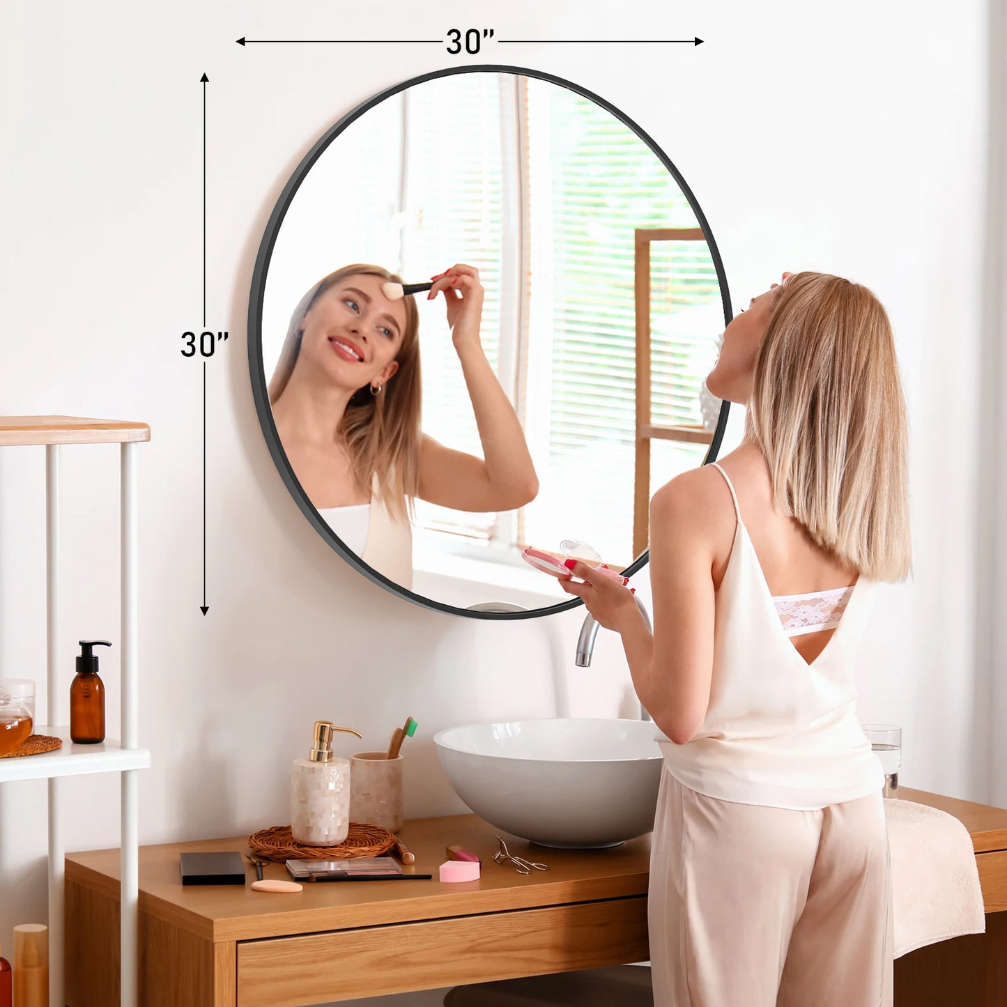 30 Inch Large Gold Round Framed Mirror