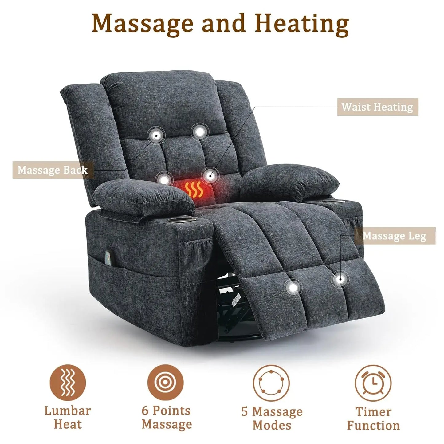 Customized Swivel Rocker Recliner with Massage and Heating