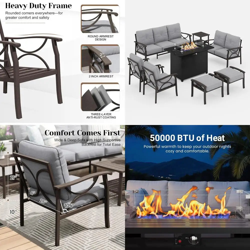 8-Piece Outdoor Patio Furniture Set with 43 Fire Pit Table