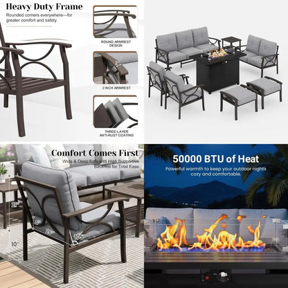 8-Piece Outdoor Patio Furniture Set with 43 Fire Pit Table