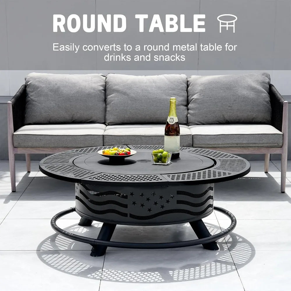 42" Outdoor Fire Pit with BBQ Grill with Cover Lid