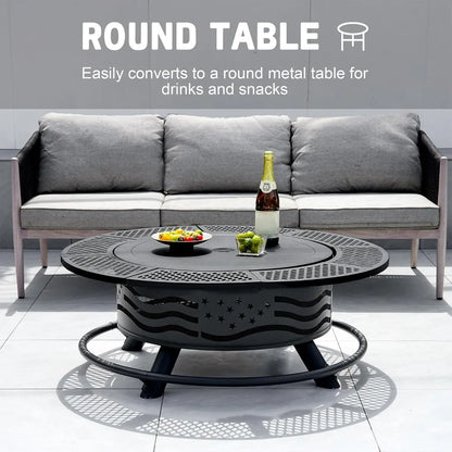 42" Outdoor Fire Pit with BBQ Grill with Cover Lid