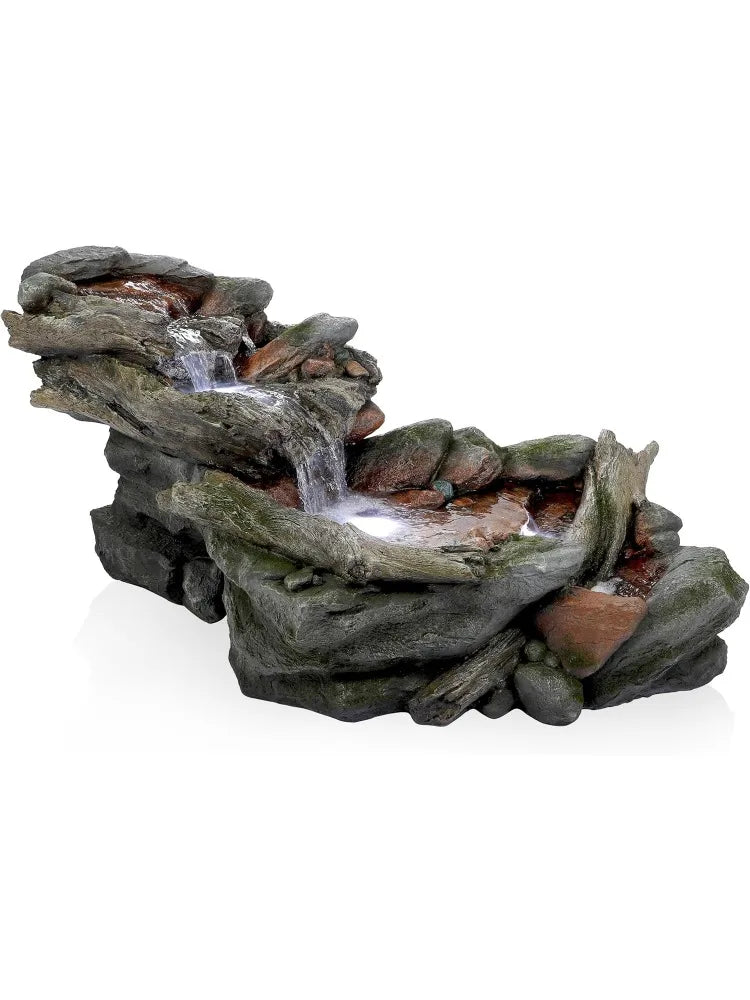 3-Tier Rainforest Rock River Water Fountain with LED Lights