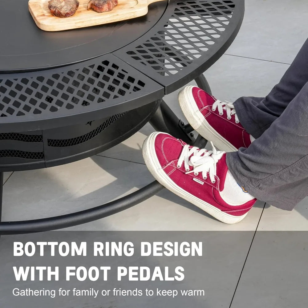 42" Outdoor Fire Pit with BBQ Grill with Cover Lid