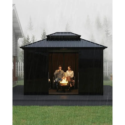 Hardtop All-Season Outdoor Gazebo with Enclosed Polyte Sliding Doors