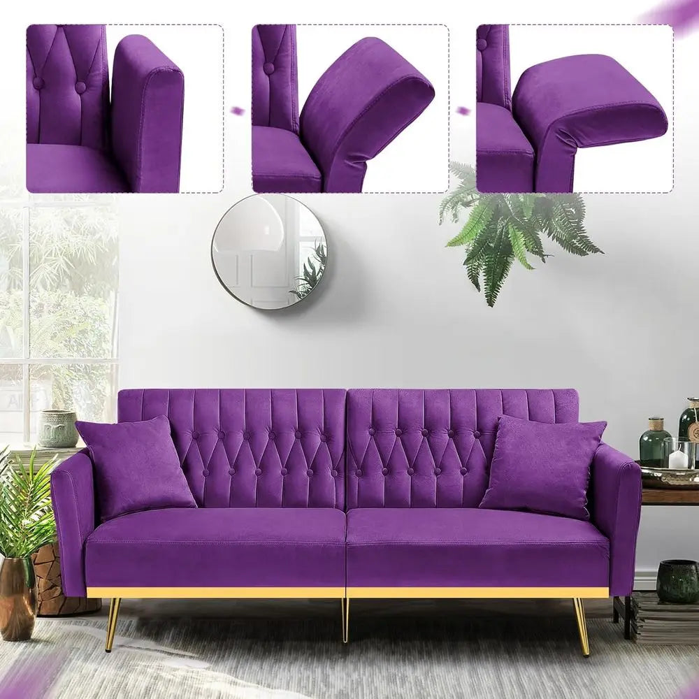 Convertible Sofa Bed with Pillows and Adjustable Armrests