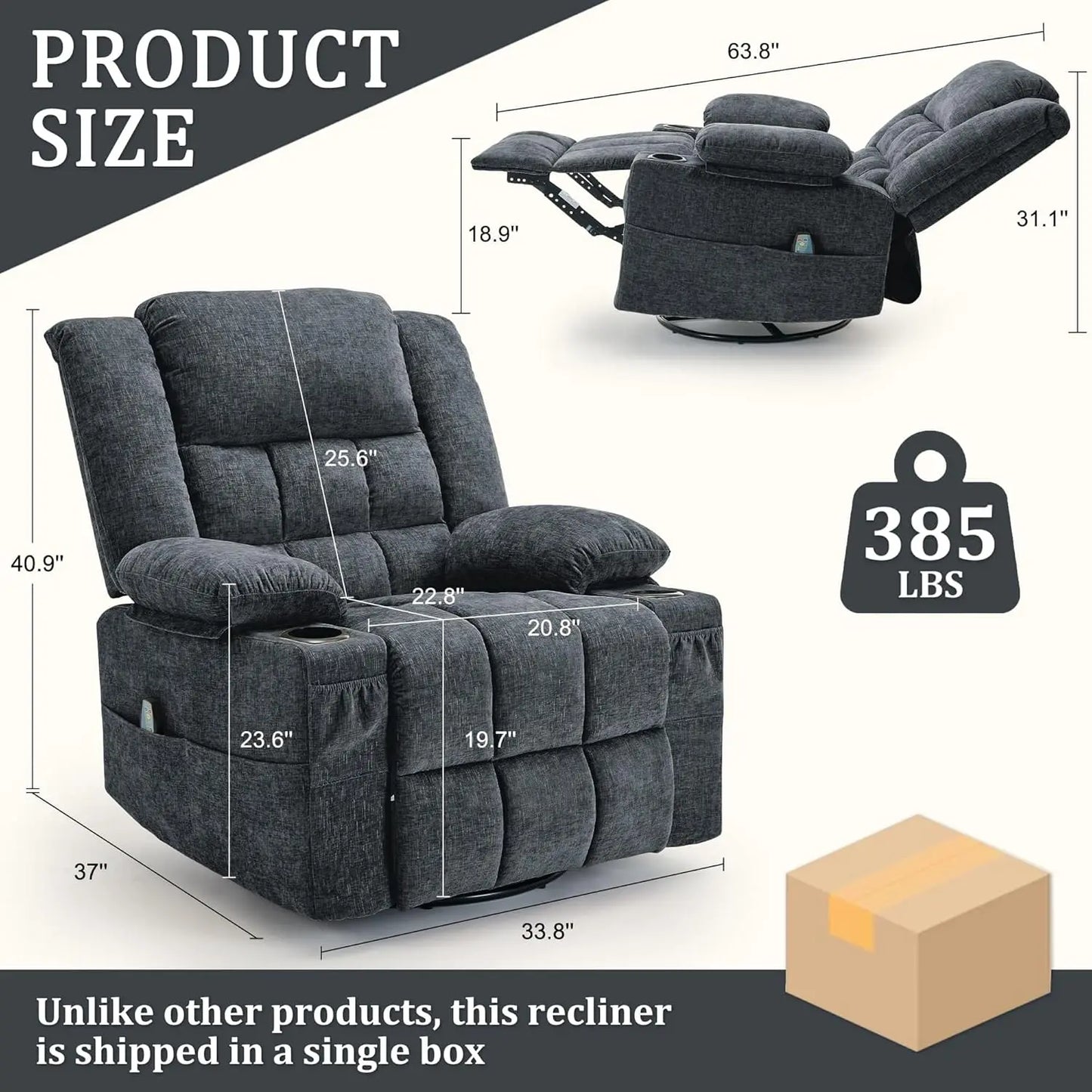 Customized Swivel Rocker Recliner with Massage and Heating