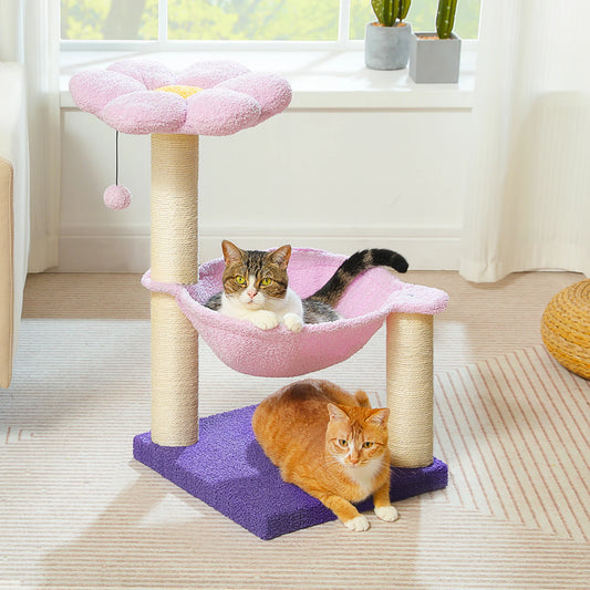 Flower Cat Tree with Scratching Hammock, Perch, Scratcher, Kitten Toy
