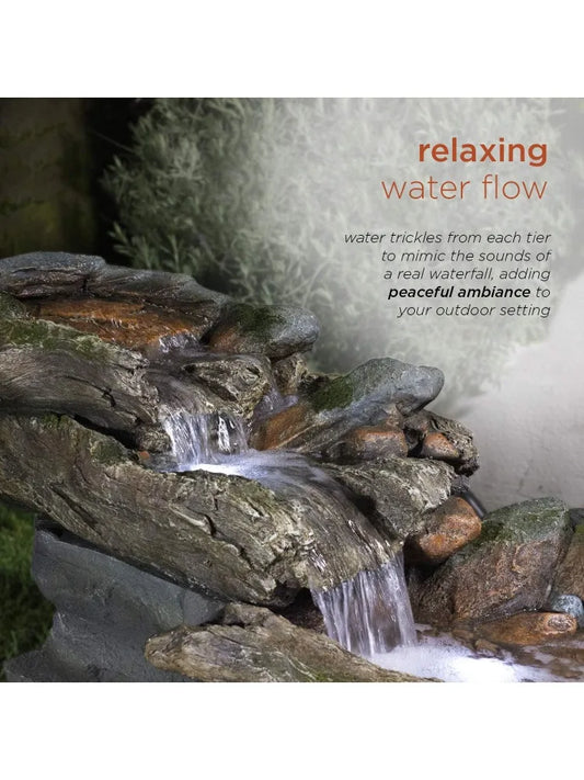 3-Tier Rainforest Rock River Water Fountain with LED Lights