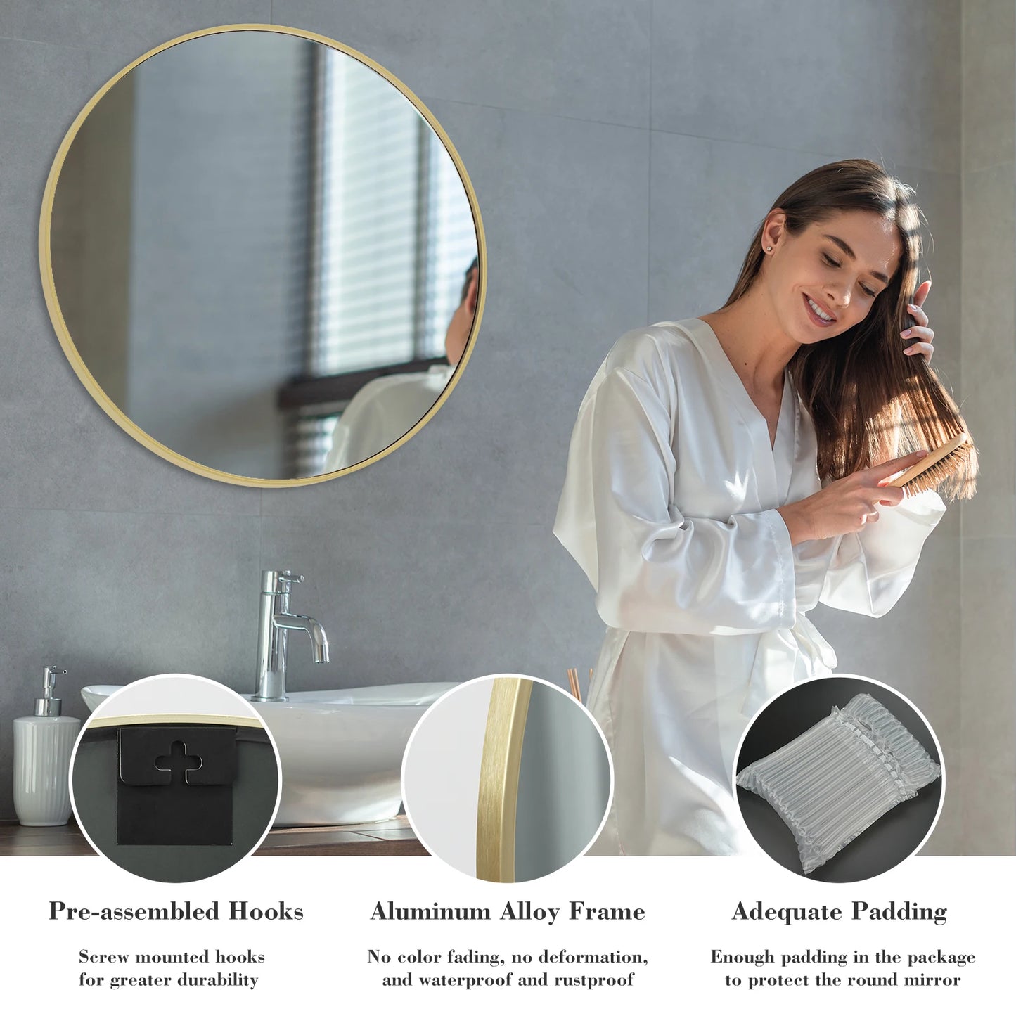 30 Inch Large Gold Round Framed Mirror