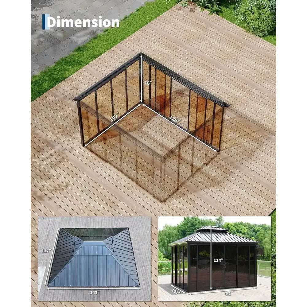 Hardtop All-Season Outdoor Gazebo with Enclosed Polyte Sliding Doors