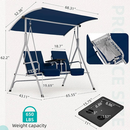Outdoor Swing with Storage Table Cup Holders