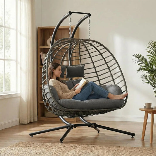 2 Person Hanging Wicker Hammock with Cushion Customized