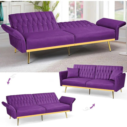 Convertible Sofa Bed with Pillows and Adjustable Armrests