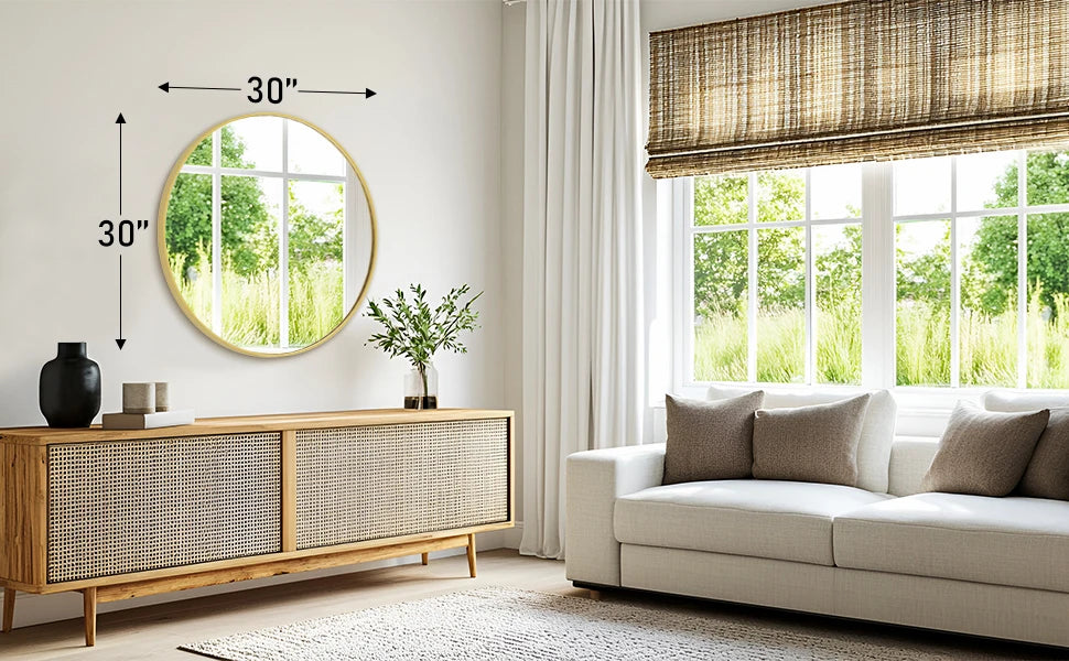 30 Inch Large Gold Round Framed Mirror