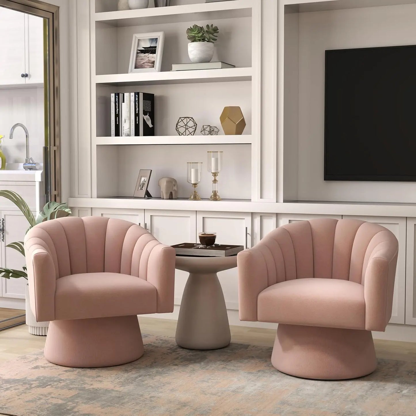 Swivel Velvet Upholstered Barrel Chair Set 2