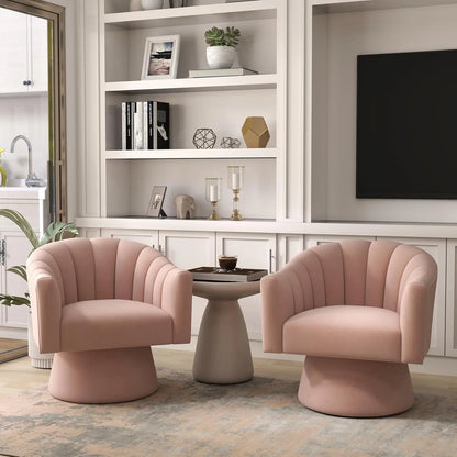 Swivel Velvet Upholstered Barrel Chair Set 2