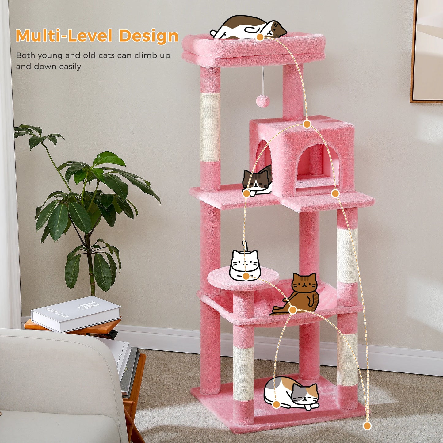 Cat Tower with Hammock, Scratching Posts, Cozy Condo and Top Perch