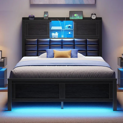 Platform Bed with Bookcase siding doors Headboard
