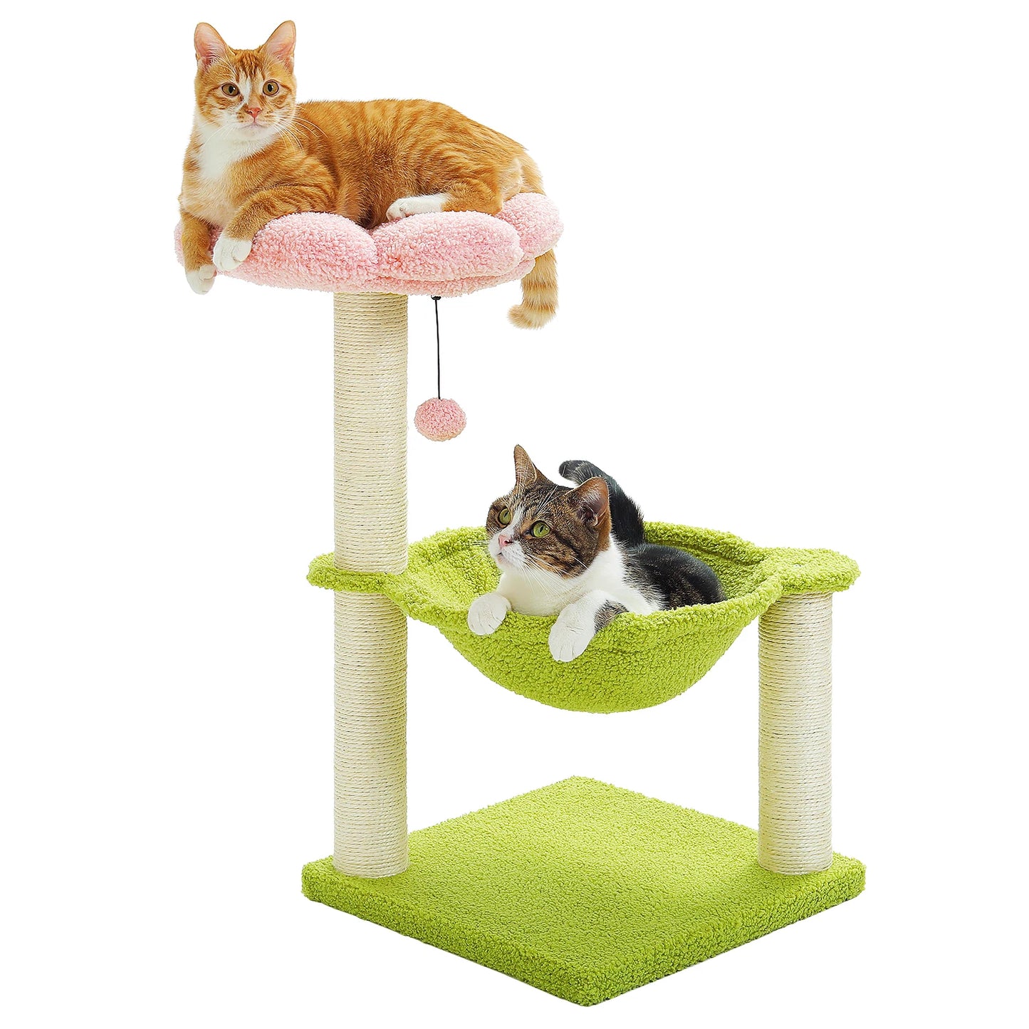 Flower Cat Tree with Scratching Hammock, Perch, Scratcher, Kitten Toy