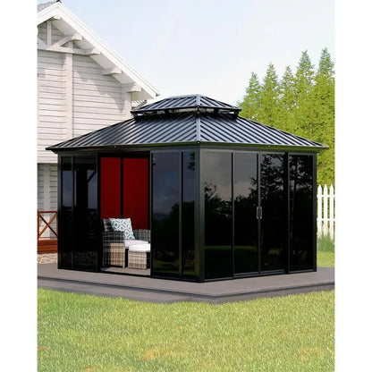 Hardtop All-Season Outdoor Gazebo with Enclosed Polyte Sliding Doors