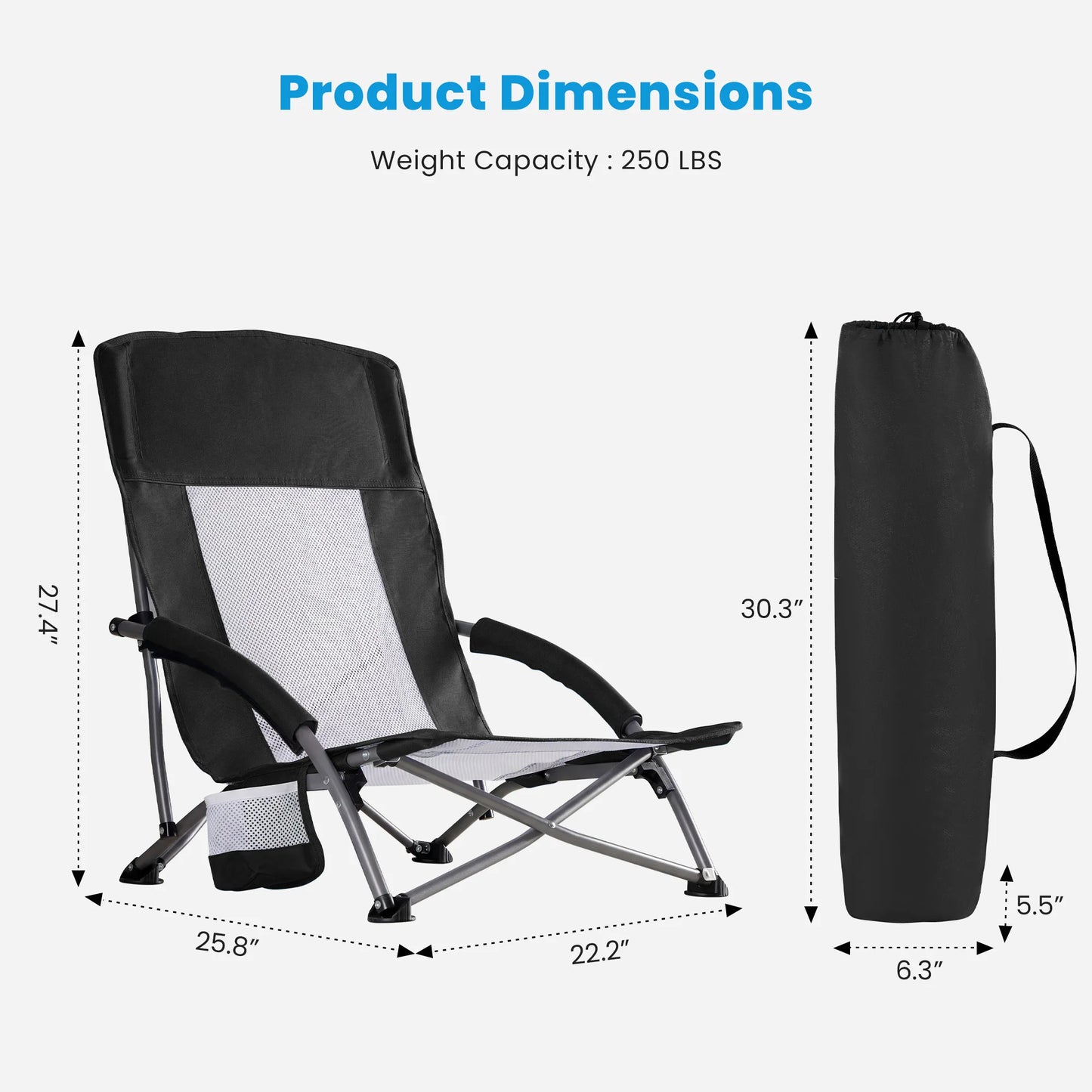 Outdoor Folding Camping Chair with Cup Holder, Mesh Storage Bag