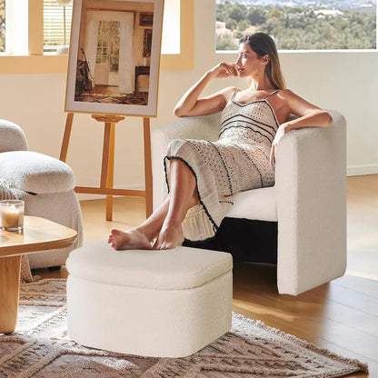 [Limited Stock!] Upholstered Sherpa Barrel Accent Chair with Storage Ottoman
