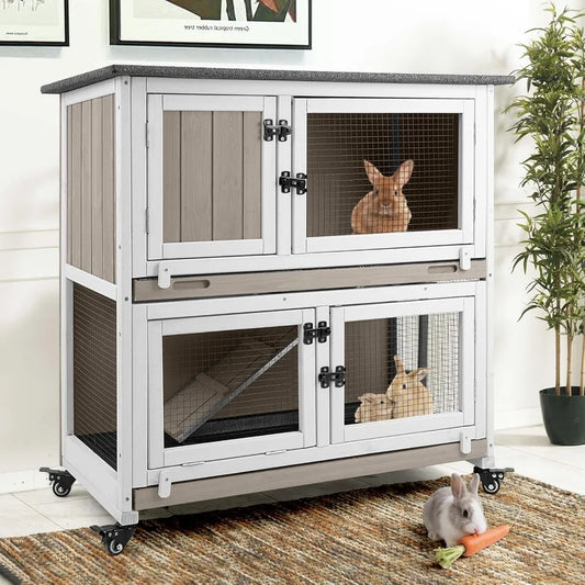 2-Story Rabbit Hutch Indoor with Pull-Out Trays