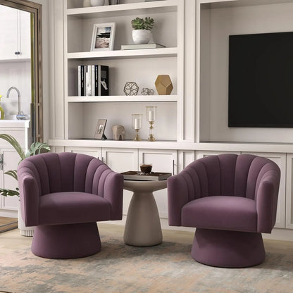 Swivel Velvet Upholstered Barrel Chair Set 2